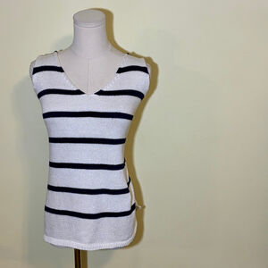 Tribal Jeans Women’s White Navy Striped Knit Cotton Tank Top XL